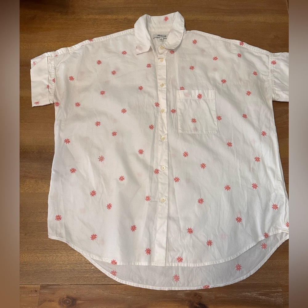 Madewell Women’s Embroidered Daisy Courier Shirt 100% Cotton XS Oversized